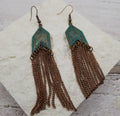 Boho Patina Geometric Fringe Earrings